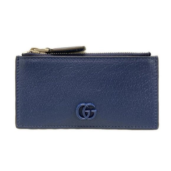 Auth GUCCI GG Marmont 722726 Blue Leather - Card Case